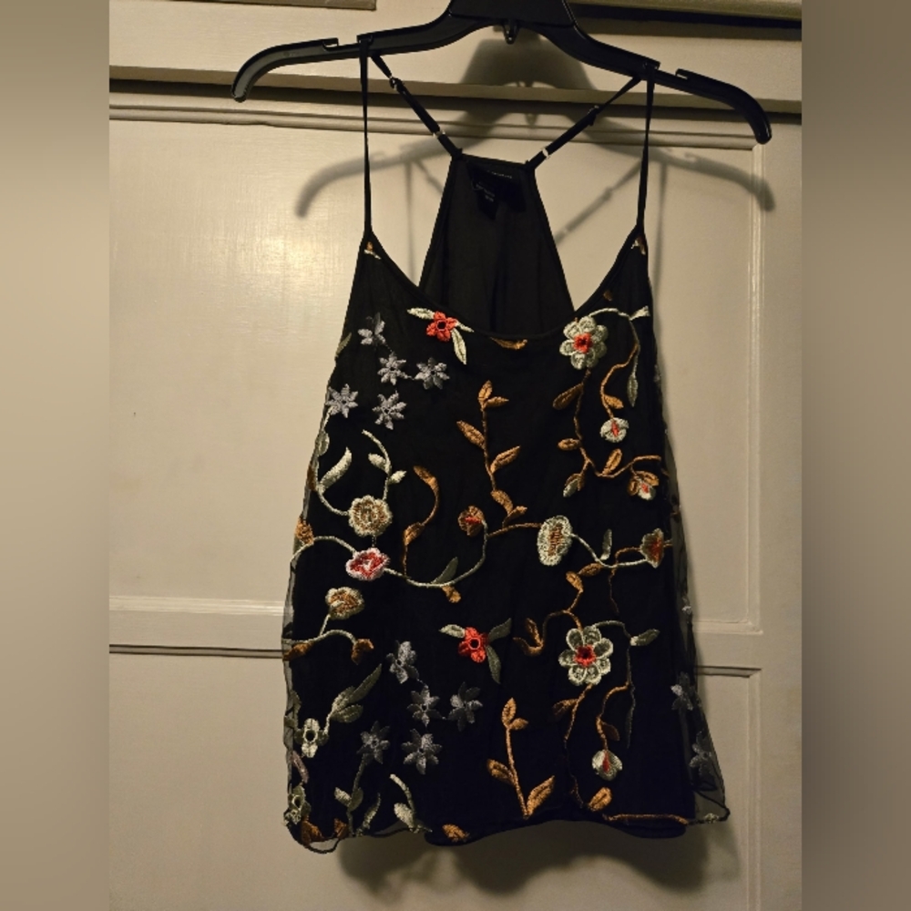 Chic Black Floral Embroidered Camisole